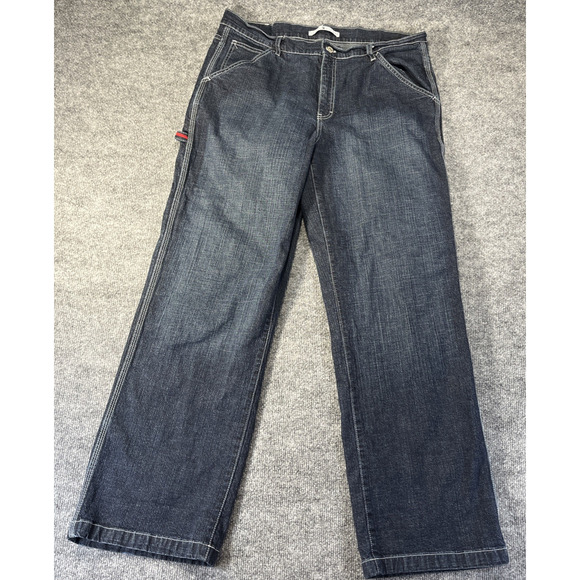 Tommy Hilfiger Y2K Carpenter Jeans Women Sz 16 Baggy Dark Wash - Picture 1 of 16